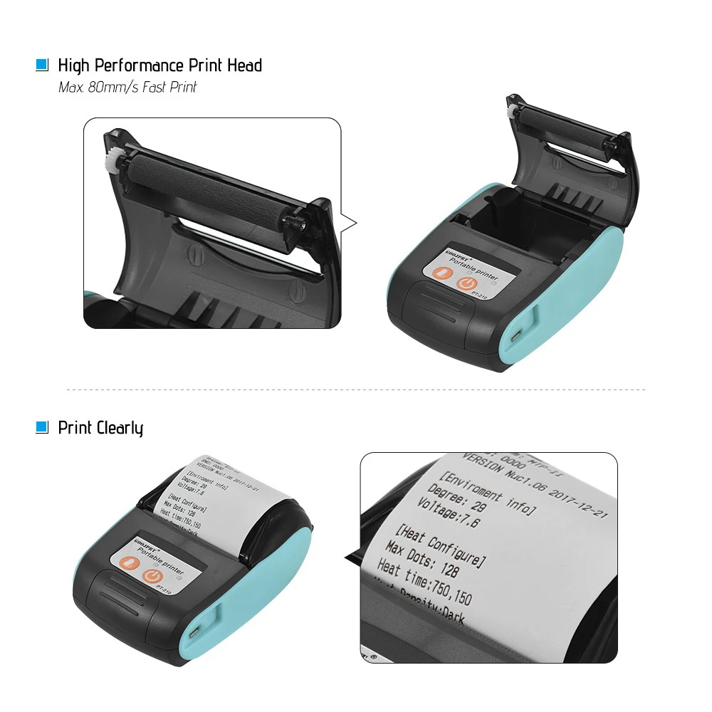 PT210 Portable 2 Inch Mini Thermal Receipt Printer Wireless Bluetooth Pocket 58mm Bill Printer For Mobile Android IOS Windows